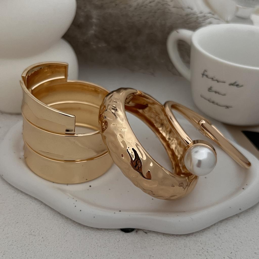 Ingemark Exaggerated Irregular Geometric Metal Chunky Spring Bangles Women Punk Wide Cuff Open Bracelet Unisex Steampunk Jewelry