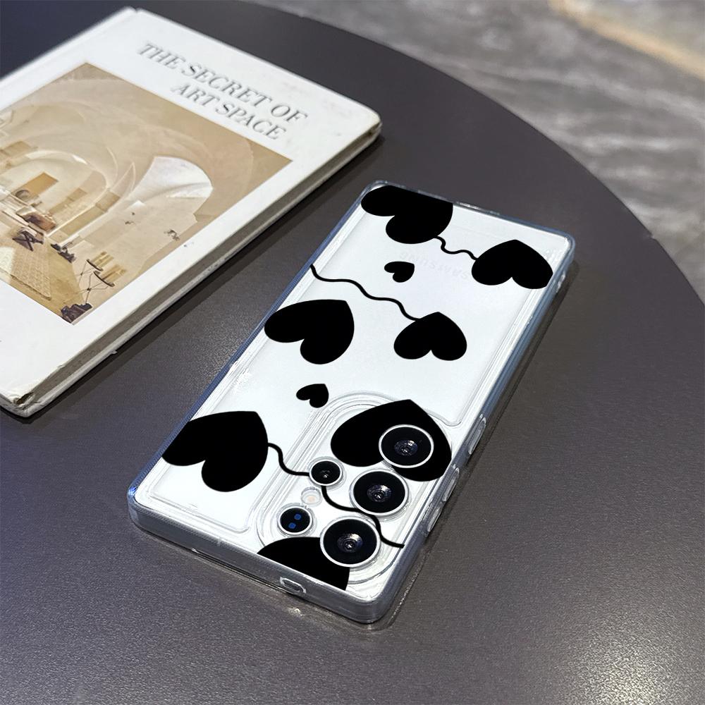 Black Heart Balloons on Strings Case for Samsung Galaxy S26 S25 S24 S23 S22 S21 S20 FE Plus Soft TPU Slim Fit Shockproof Cover