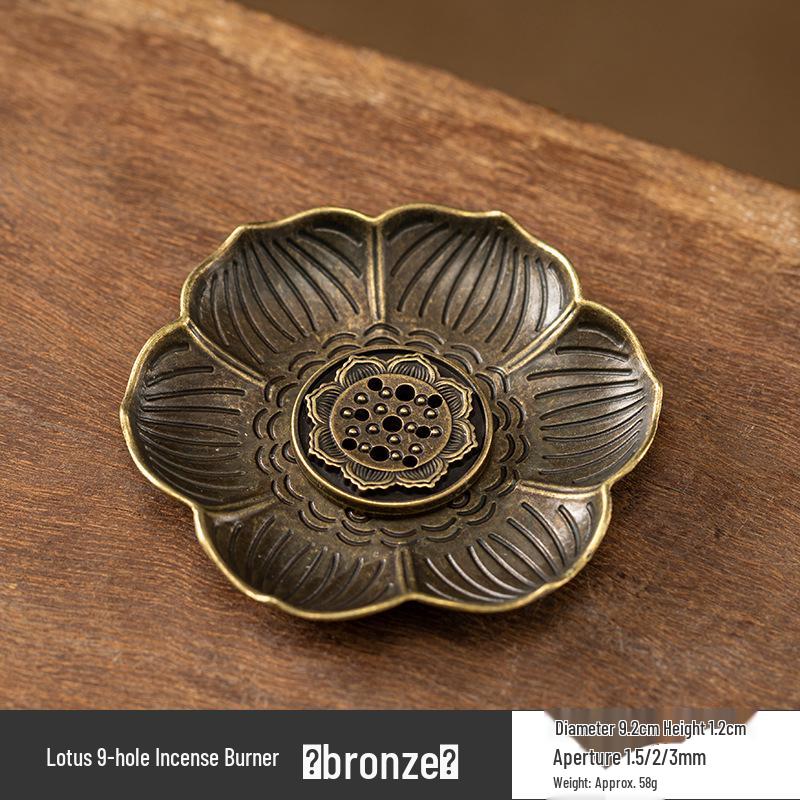 Copper Gourd Multi-functional Incense Holder and Burner with Lotus Design for Sticks and Coils.
