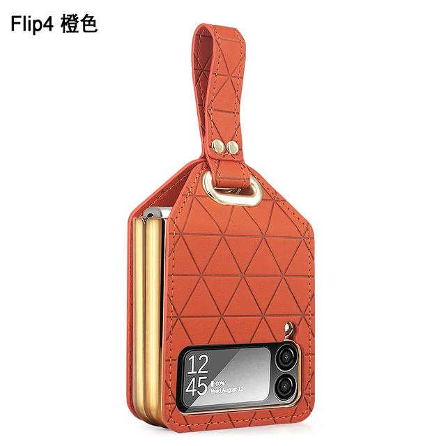 

Для Samsung Galaxy Z Flip 4 Zflip 3 Роскошный чехол из искусственной кожи с ромбом, ручной упор для пальцев, складной противоударный жесткий чехол Samsung Z Flip 4 оранжевый