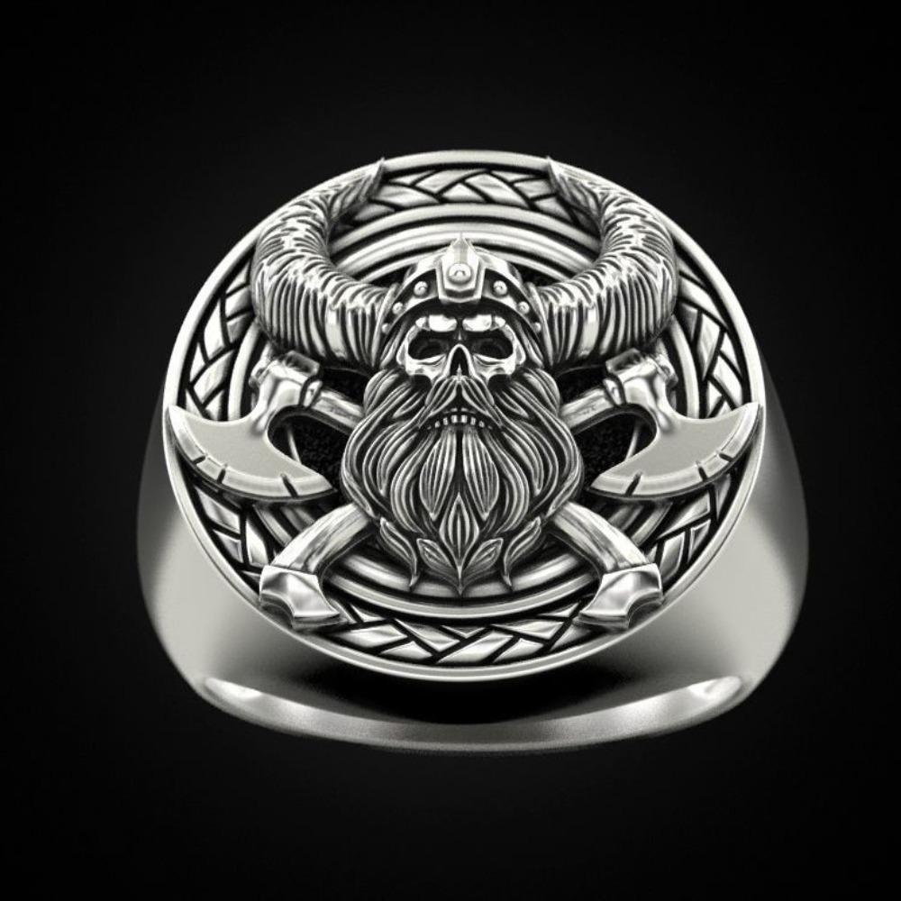 Mens Viking Skull Ring Norse Inspired Jewelry Gothic Punk Style Viking Warrior Accessory