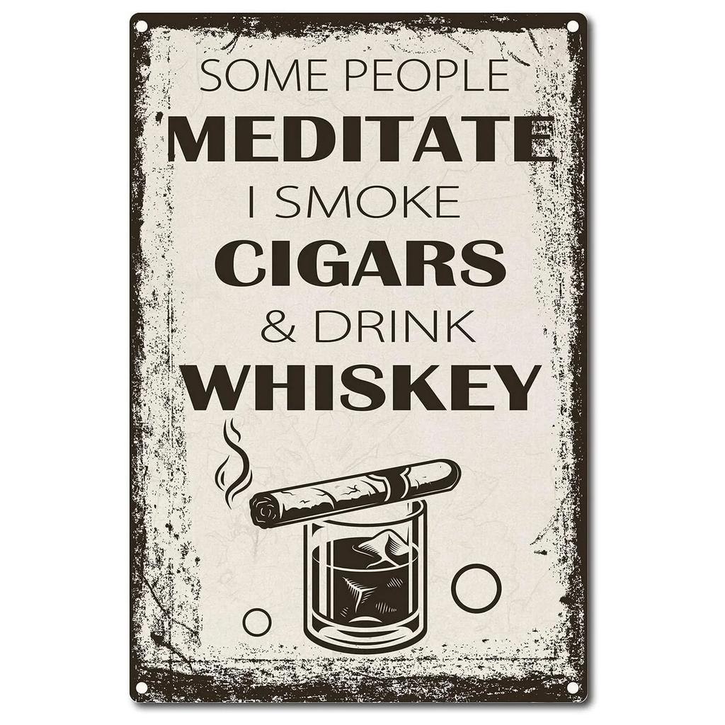 Whiskey Cigar Metal Tin Signs Plaque Wall Decoration Vintage Art Posters Iron Painting for Man Cave Home Cafe Garden Club Bar