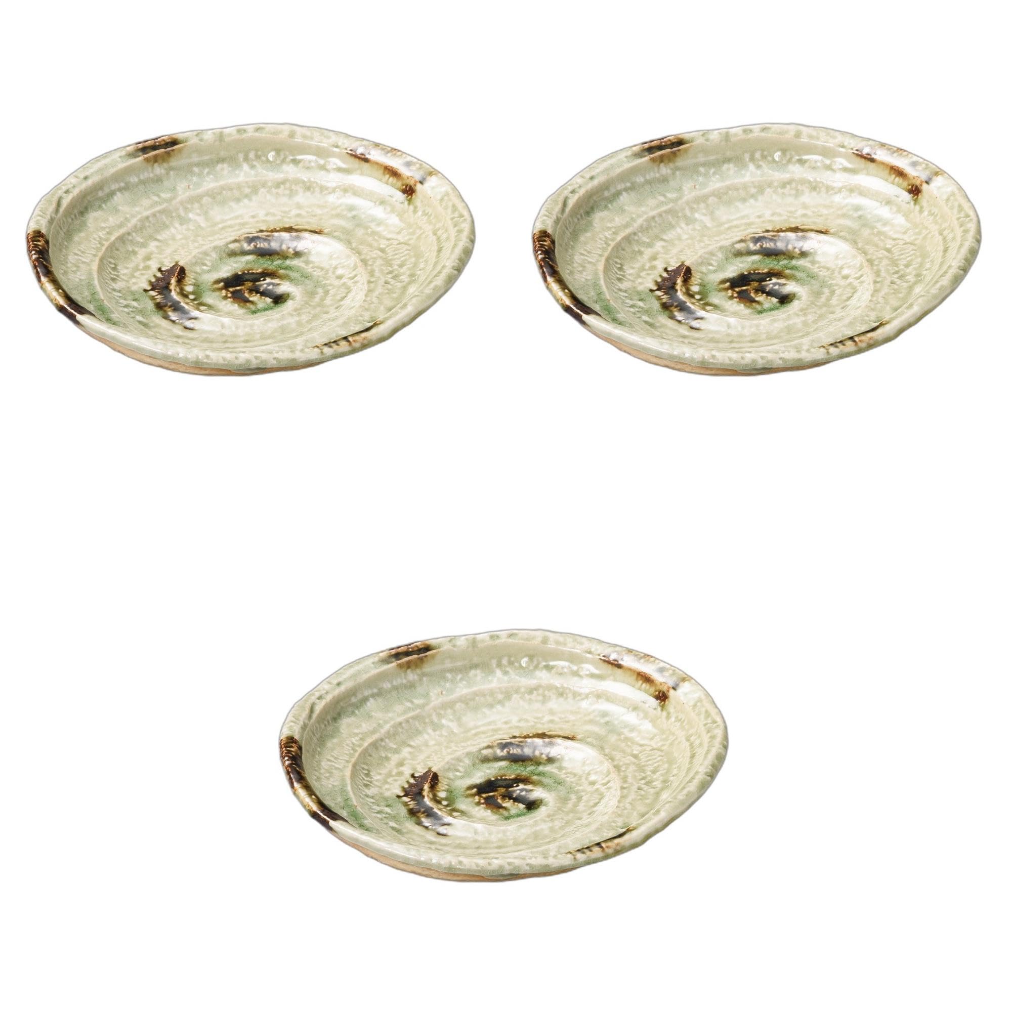 Set of 3 Curved Plates x x 4 Ceramic Setomonohonpo Glass-Glazed, 7-inch [22 20.5 cm] Medium-sized Plates,