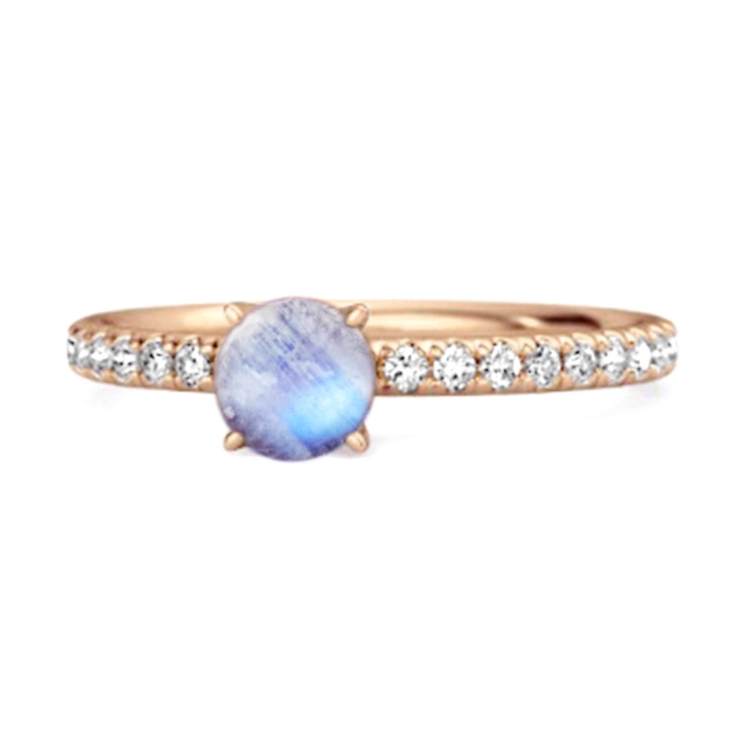 

Moonstone Round Soliatire Ring -925 Sterling Silver Rose Gold Vermeil 7 рожевий колір золота