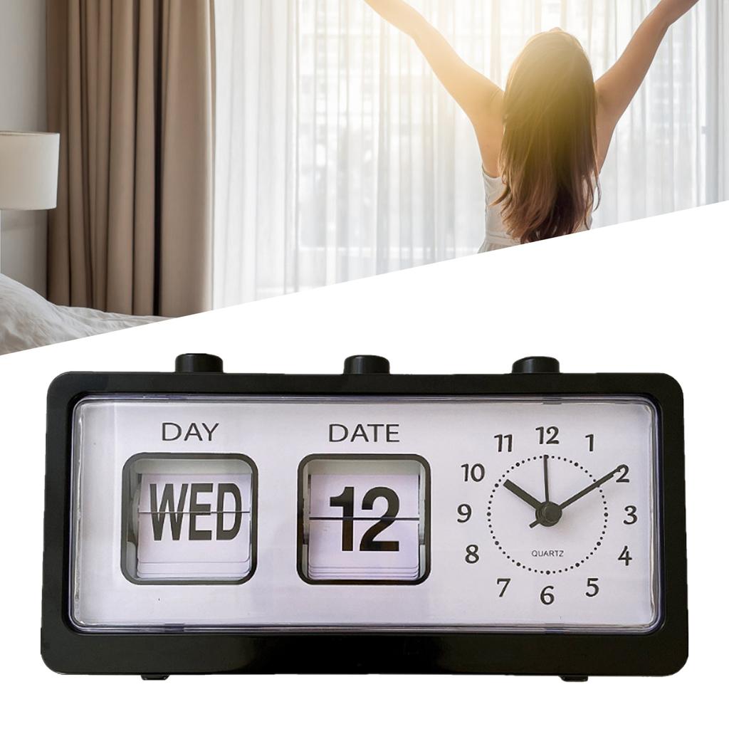 Desk Table Alarm Clock Manual Jump Calendar Desktop Alarm Clock for Study Room Office Black