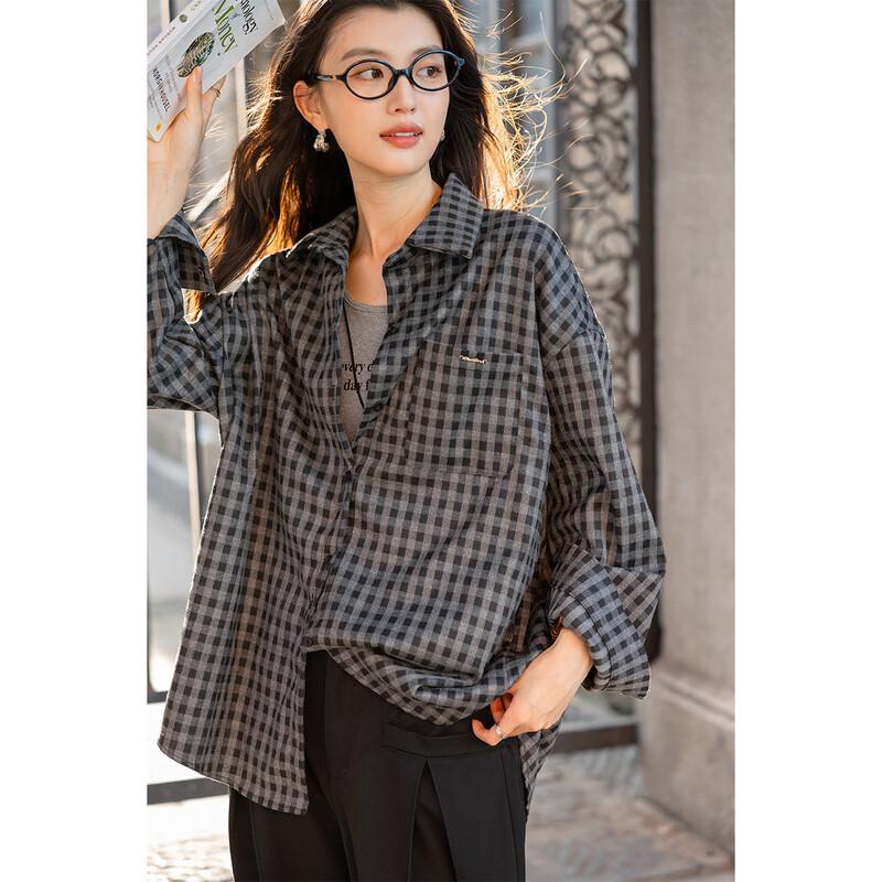 Mokana Korean Style Plaid Long Sleeve Shirt & Vest Women's Set