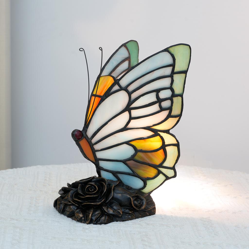 Modern Table Lamps Mediterranean Butterfly Retro Stained Glass Desk Lamp for Bedroom Bedside Vintage Living Room Light Fixtures