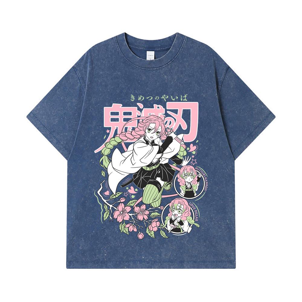 275 GSM Washed T-shirts 100% Cotton Demon Slayer V6 Mitsuri Print Unisex Heavy Cotton T Shirt