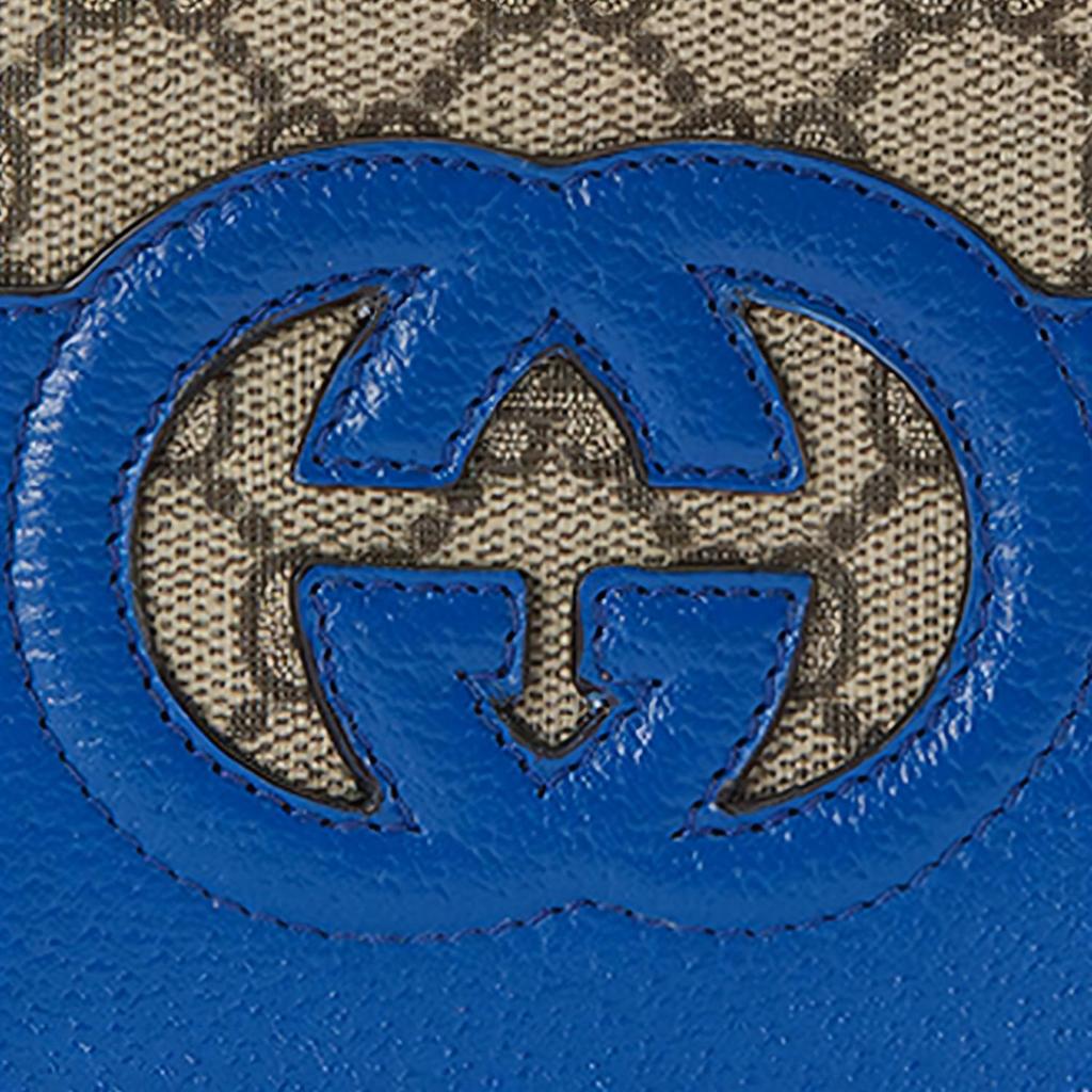 Gucci Hollow Interlocking Double G Logo Canvas And Leather Wallet Men wallet Blue Ebony 701420-K9GSG-9972