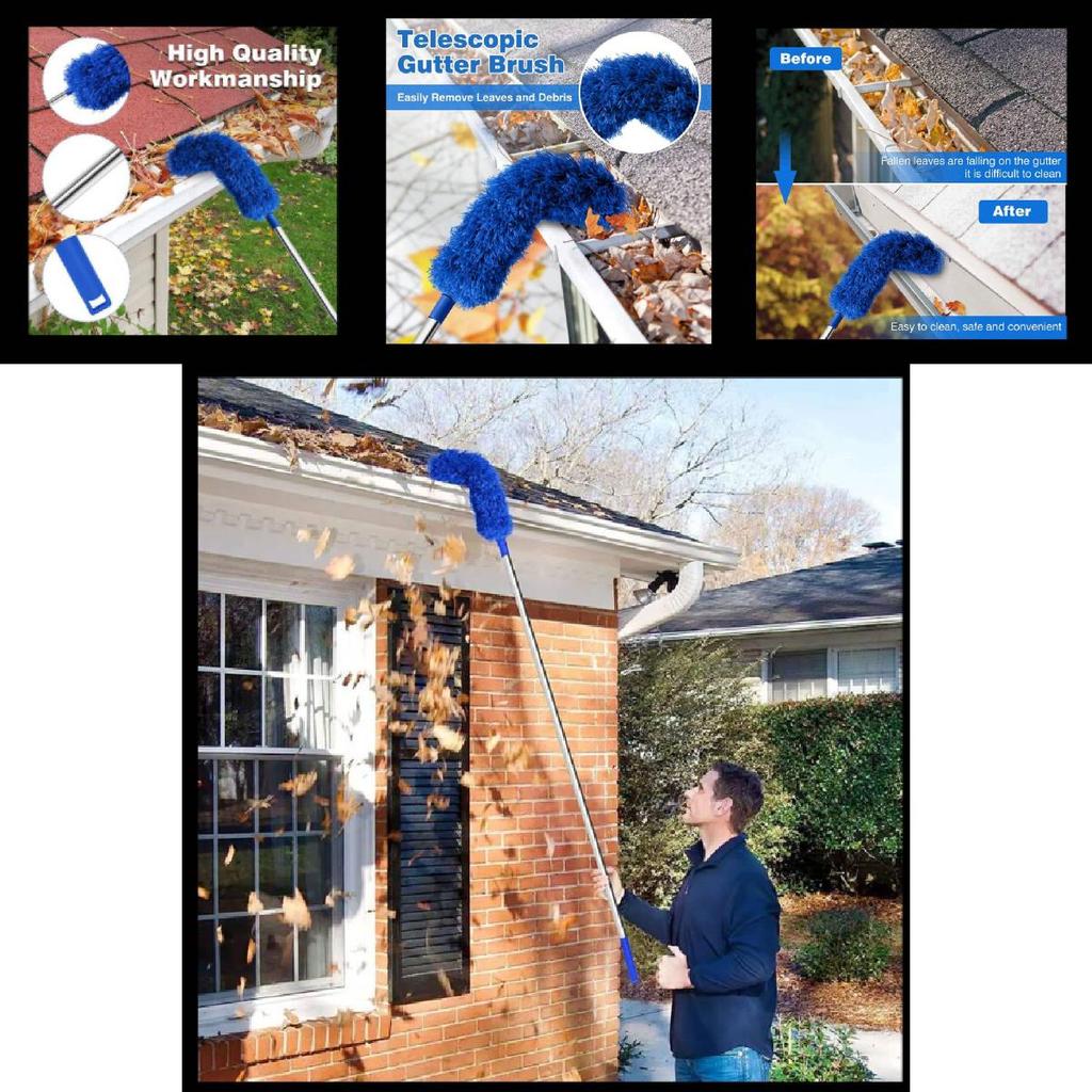 Gutter Cleaning Brush With Telescopic Extendable Pole For Home Maintenance And Dust Removal