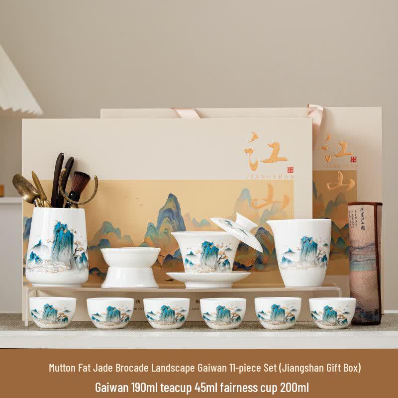 Chinese Suet Jade Ceramic Tea Set