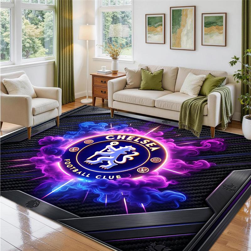 Chelsea FC Design Crystal Velvet Rug Soft Decorative Mat for Bedroom Entrance