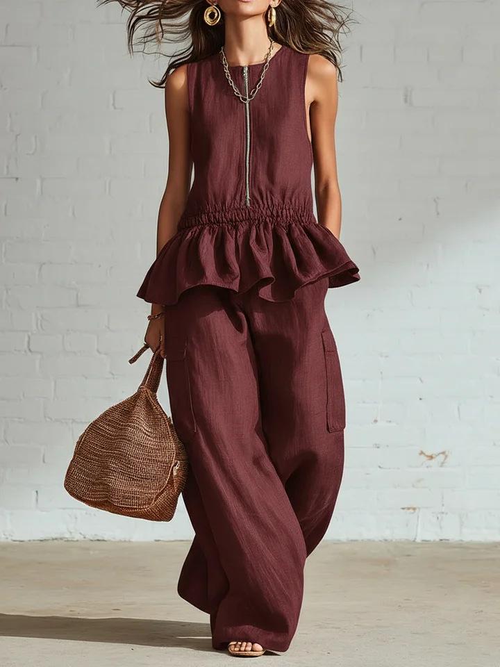 2026 Summer New European and American Foreign Trade Women's Sleeveless Pleated Vest Wide-leg Trousers Casual Suit Women