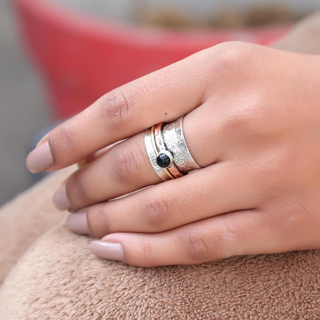 Black Onyx Spinner Ring, 925 Sterling Silver, Handmade Ring, Anxiety Ring, Healing Jewelry
