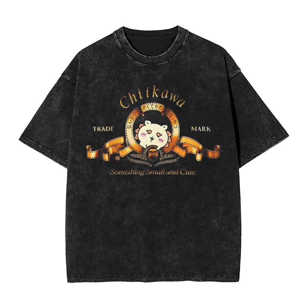 Chiikawas Metal Band Usagi T Shirts Hip Hop Washed Short Sleeve Street TShirt for Men Women Tops Streetwear Summer Tops Tees