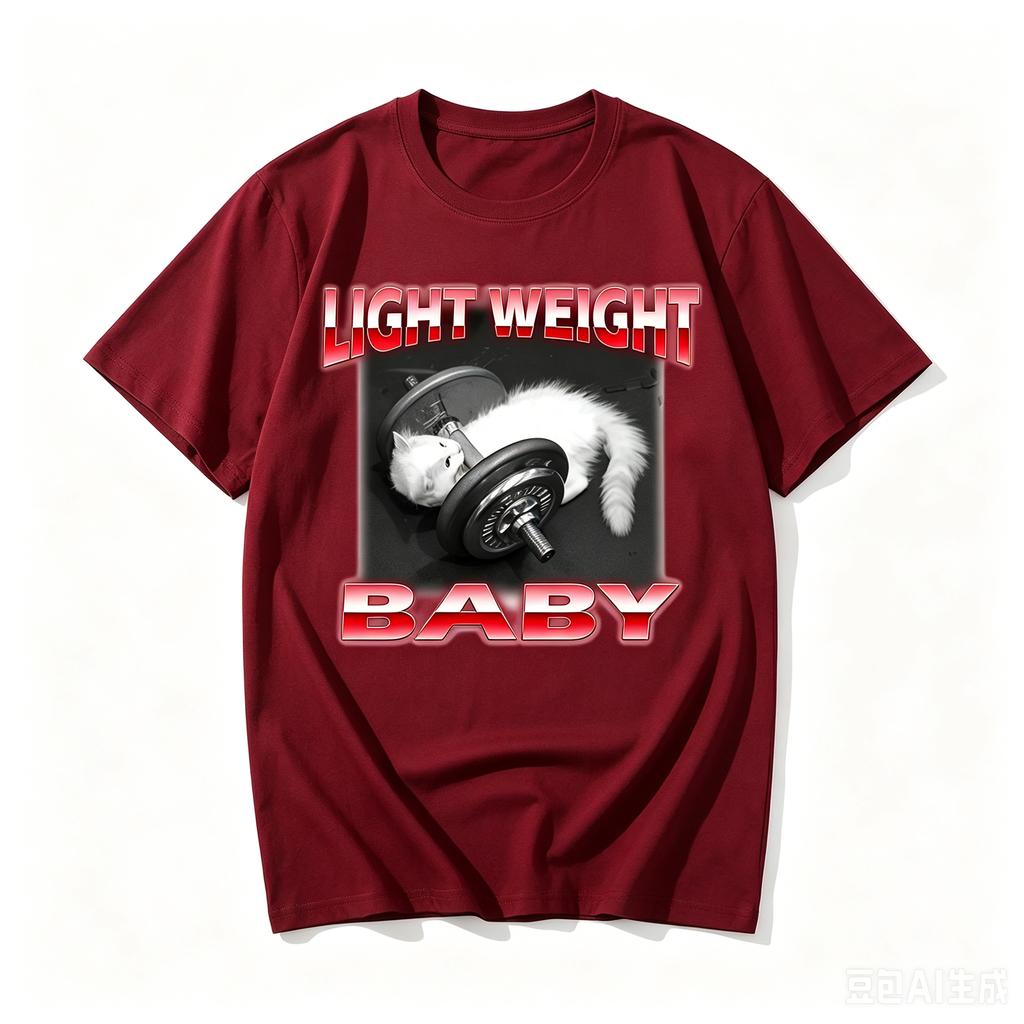 Funny Cat Dumbbell Print Round Neck Tshirt For Adult And Kids Casual Loose Short Sleeve Top Summer Clothes Graphic T Shirts