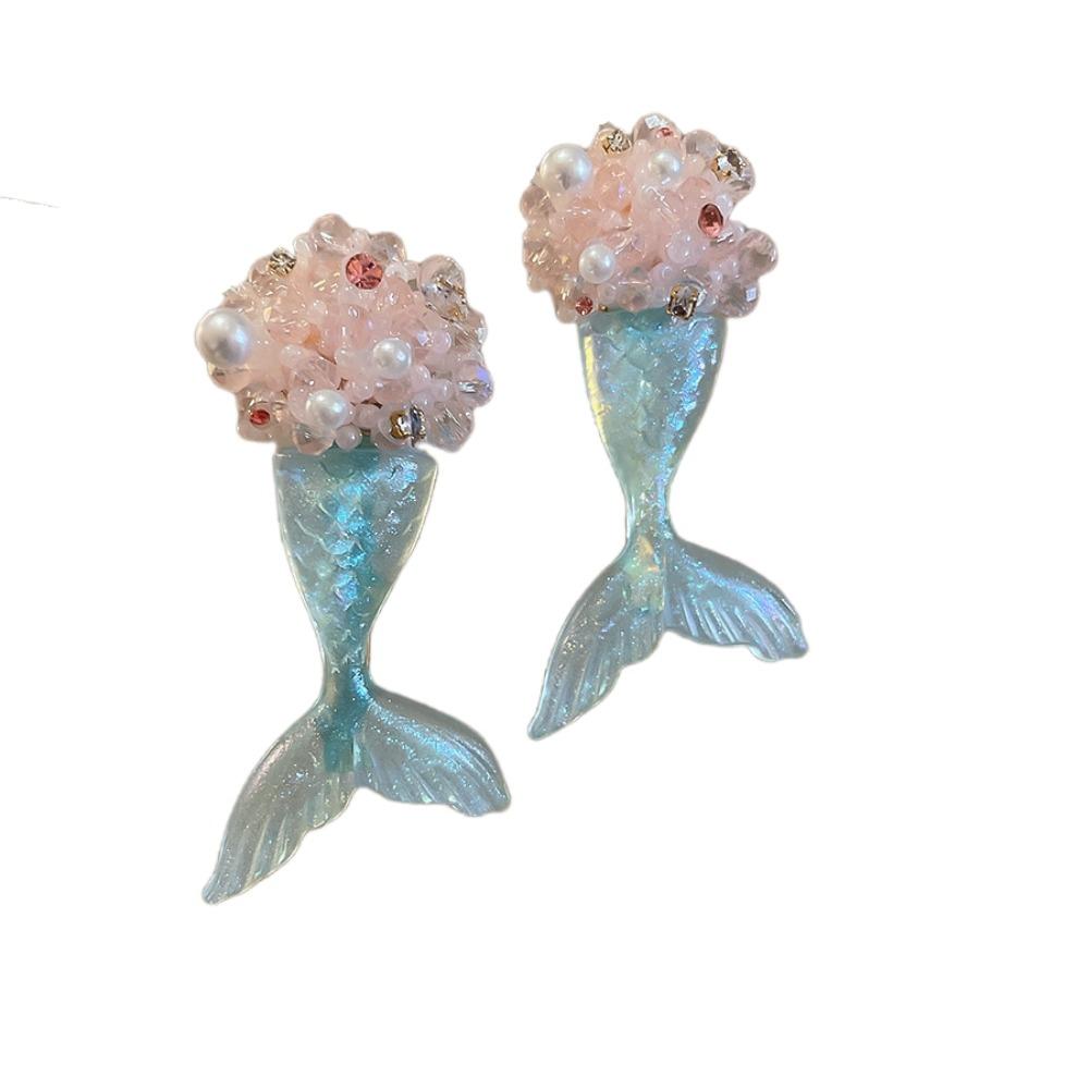 Cute Fishtail Drop Earrings Pearl Beach Style Earrings Sweet Mermaid Resin Earrings  Beach