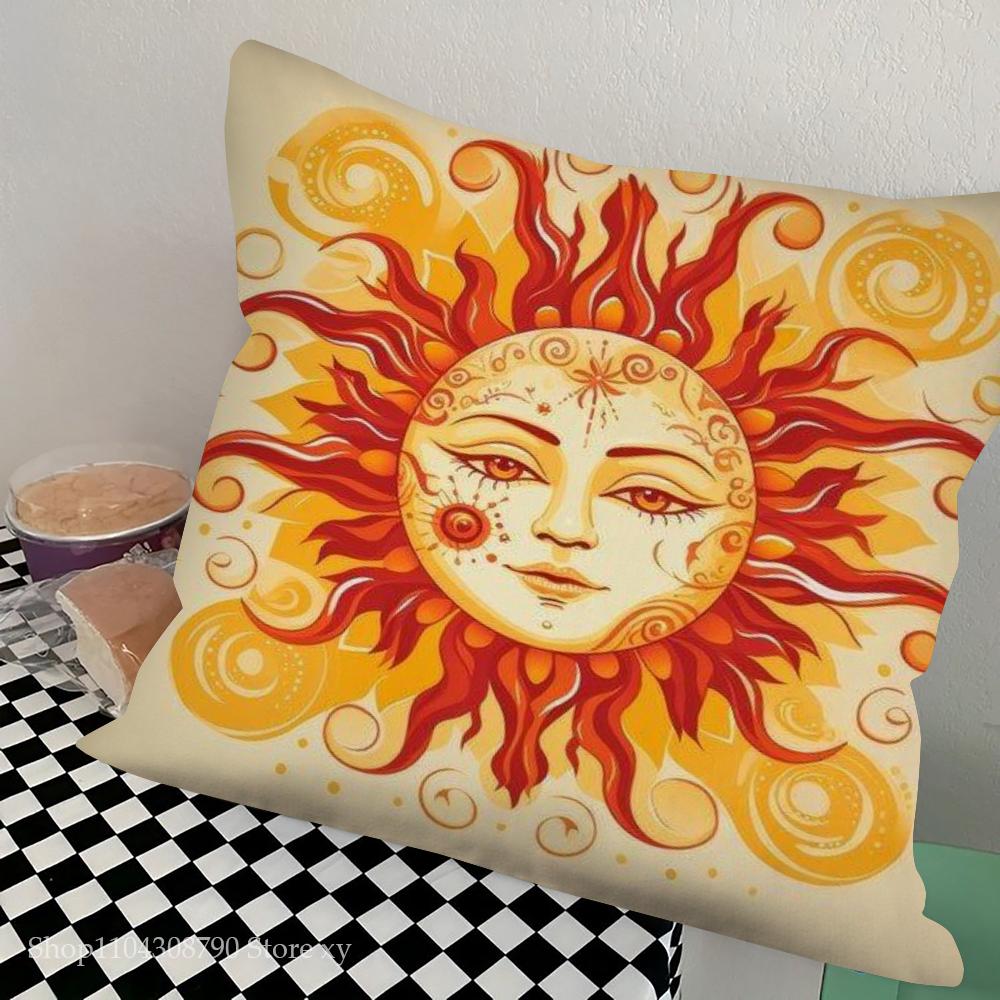 1pc Tarot Cute Sun Moon Art Pillow Case Square Bedroom Sofa Leisure Comfort Cushion Car Living Room Home Decoration