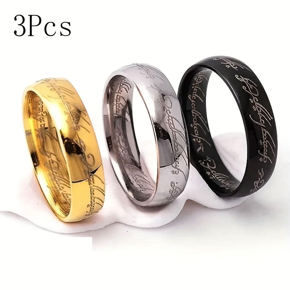 

3 шт. Кольца для пар из нержавеющей стали с изысканной лазерной гравировкой, обручальные кольца для мужчин и женщин, модные, из фильма, с цирконом, подарки 7