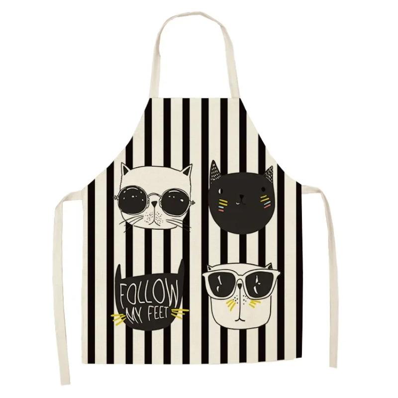 1Pc Apron Cotton Linen Cooking Cute Cat Printed Home Sleeveless Aprons Men Women Baking Accessories Household Kitchen Supplies