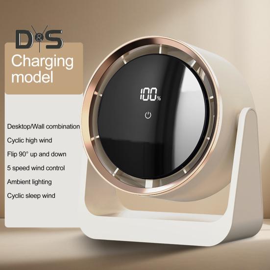 Elektrischer Mini-Tischventilator, LED-Digitalanzeige, 5 Geschwindigkeiten einstellbar, leise, für Zuhause, Büro, Reisen, über USB wiederaufladbar, tragbar, persönlicher Kühlventilator für den Sommer