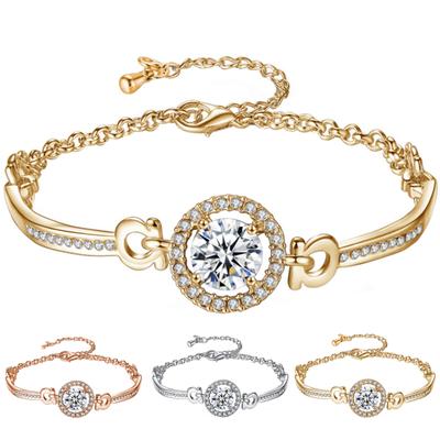 Luxury Cubic Zirconia Inlaid Adjustable Chain Bracelet Bangle Women Jewelry Gift