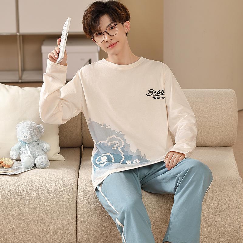 Set pijamale pentru bărbați, primăvară, mâneci lungi, îmbrăcăminte de noapte pentru bărbați