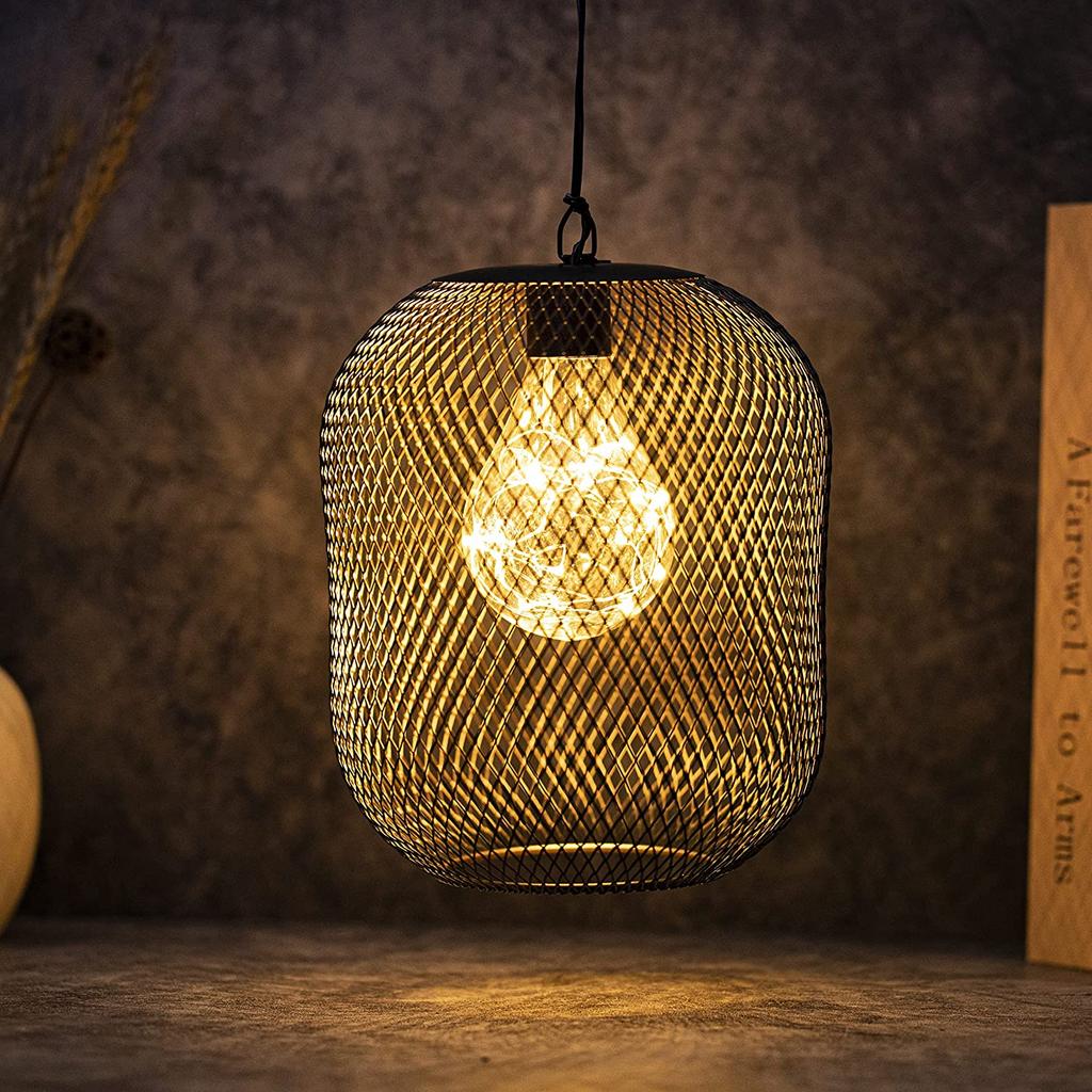 Battery Operated Hanging Lamp Cordless Decorative Pendant Light   Metal Mesh Lanterns for Home Garden Patio Indoors Outdoors