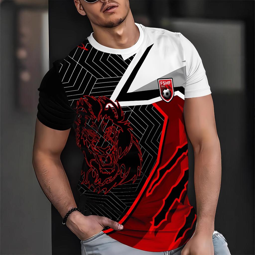 Summer Round Neck 3D Gradient Print Top Fashionable Casual Short Sleeved Men's T-shirts
