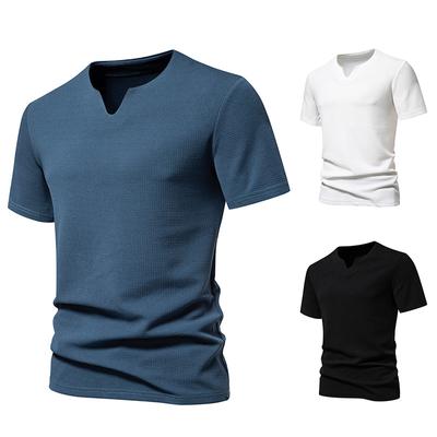 Lässige T-Shirts für Herren, kurzärmelig, V-Ausschnitt, Henley-Shirt, leichtes Slim Fit, für Fitnessstudio, Workout, sportliche T-Shirts, Tops, atmungsaktiv, bequem, Basic-Shirts für Männer