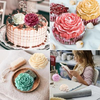 Peony Flower Silicone Soap Molds 3D Resin Candle Molds Flower Fondant Silicone Mold for Handmade Cake Decoration Cupcake Jelly Candy Chocolate