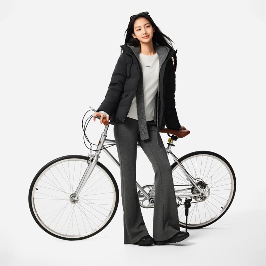 Li Ning Hot Pot Down Jacket Series Fitness Series Hooded Simple Slim Solid Color Versatile Long Sleeve Short Down Jacket Women Jacket AYMV400-2