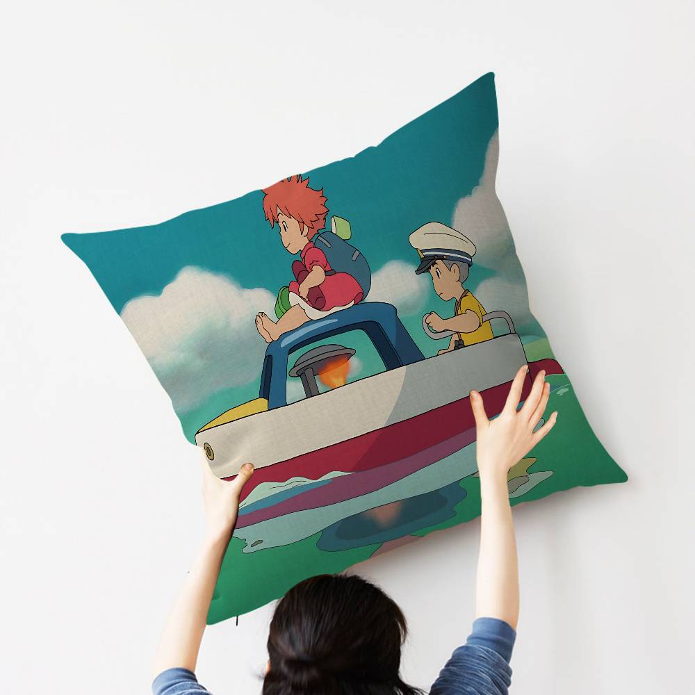 

Anime P-Ponyo on T-The C-Cliff Cushion Cover Pillowcase Upholstery Sofa Throw Pillow Home Decor Pillowcas 12x12Inch