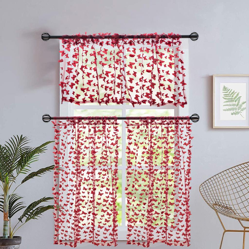 Embossed Embroidery Butterfly Transparent Short Curtain Girl Living Room Bathroom Coffee Half Curtain Tulle Curtain Finished Product