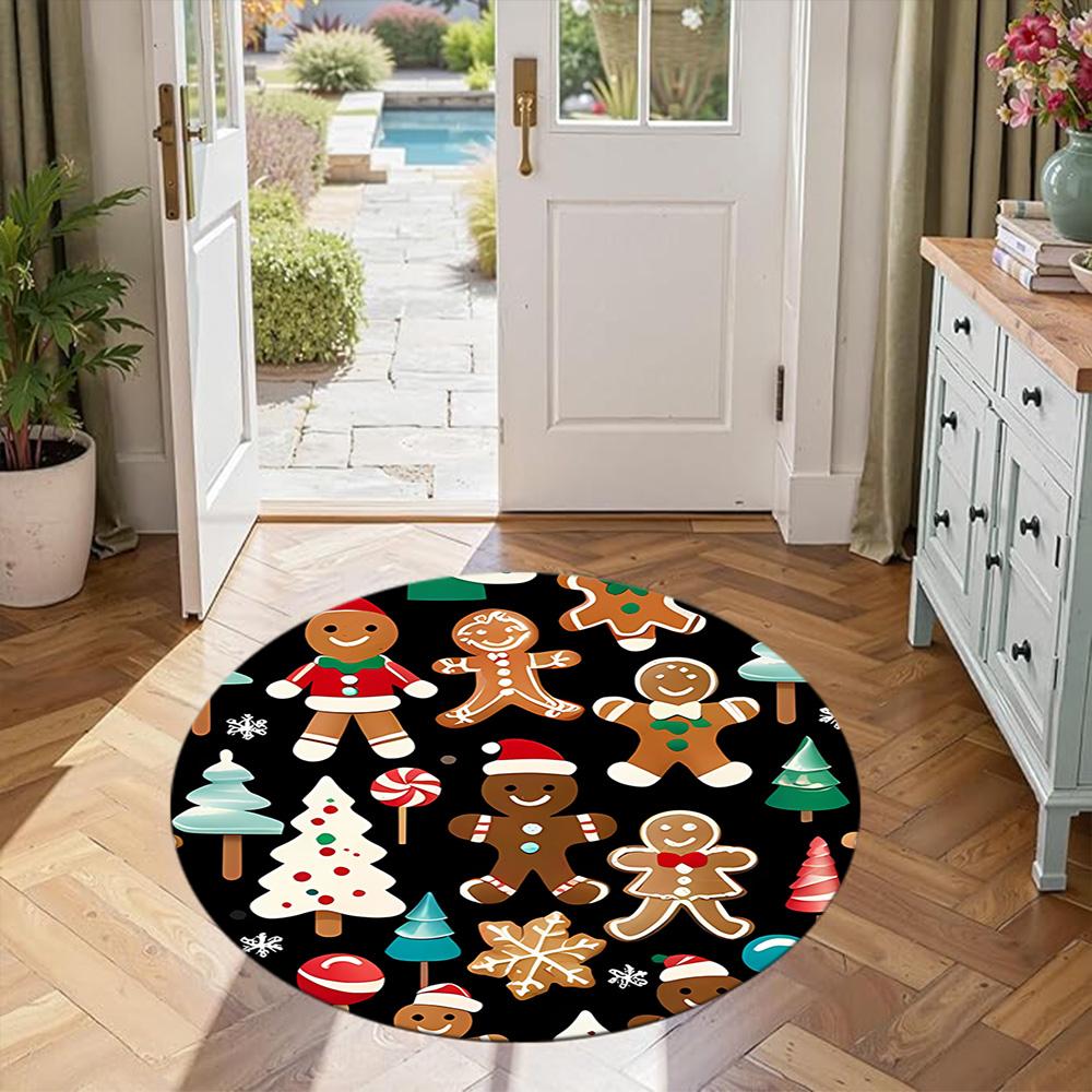 Christmas Round Floor Mat Suitable for Bedrooms Balcony Decorate Room Dining Room Antislip Round Carpet Decorate Offices