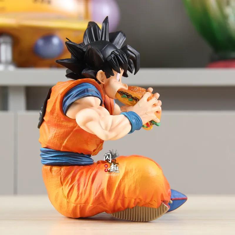 Dragon Ball Z Son Goku Figurine Anime DBZ Goku Eat Hamburger Action Figure Manga Super Saiyan Figuras 15cm GK Statue Model Gift