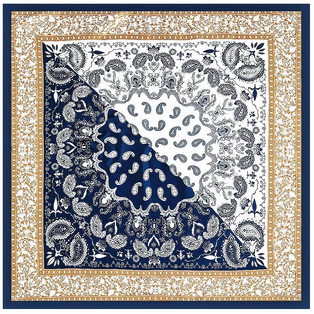 90X90Cm Bohemian Handkerchief Scarf For Women Small Shawl Silk Satin Hair Scarf Color Blocked Female Square Bandana Head Scarves