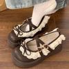Black small leather shoes women's spring ballet style platform Mary Jane bow round head shoes height-increasing single shoes