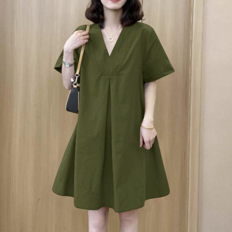 

ZANZEA Womens Summer V-Neck Solid Color Casual Short Sleeve Dress 5XL