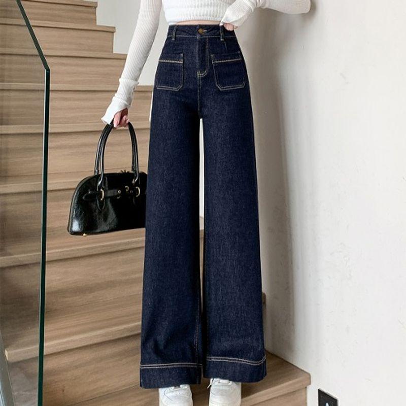 

Plus Size Women s Clothing Chubby Girl European Fashion High Waist Loose Stretchy Wide-Leg Denim Pants All Year Round Wearable Women s M-4XL Blue(Figure) 4XL