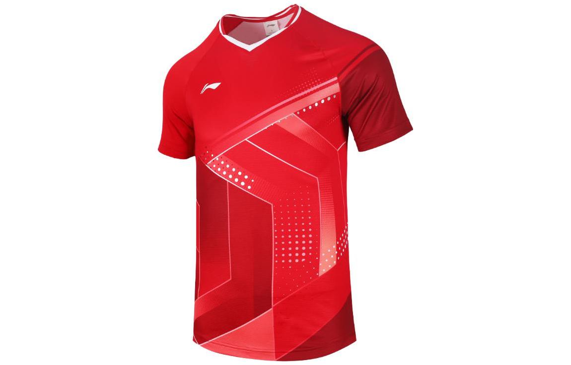 Li Ning T Shirts Women s Red V Neck Moderate Straight Fit AAYS054-2 L