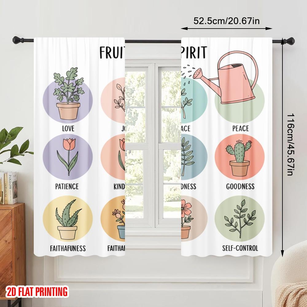 2pcs 2D Flat Printing Window Treatment Curtains Fruits Spirit Love Joy Peace Fabric Without Electricity Birthday Party Perfect