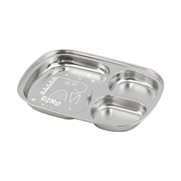 Aiju Stainless Steel Snack Plate, 3-piece Dinosaur, Silver, Single Item, Popular Korean Parenting Items