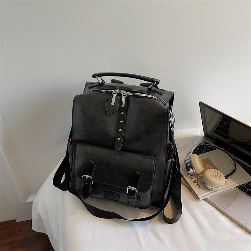High-value backpack bag women's new retro British simple college student schoolbag large-capacity travel backpack