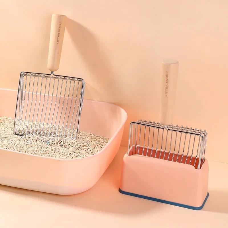 Cat Litter Shovel Set Candy Color Large Wooden Handle Cat Toilet Cleaning Poop Scoop Tools Pet Cleaning Accessories Supplies