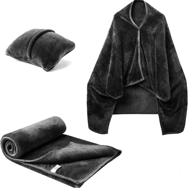 Factory Hot Sale 100% Polyester 2 in 1 Portable Shawl Blanket Super Soft Flannel Wearable Heated Travel Pillow Blanket 101*152CM чёрный