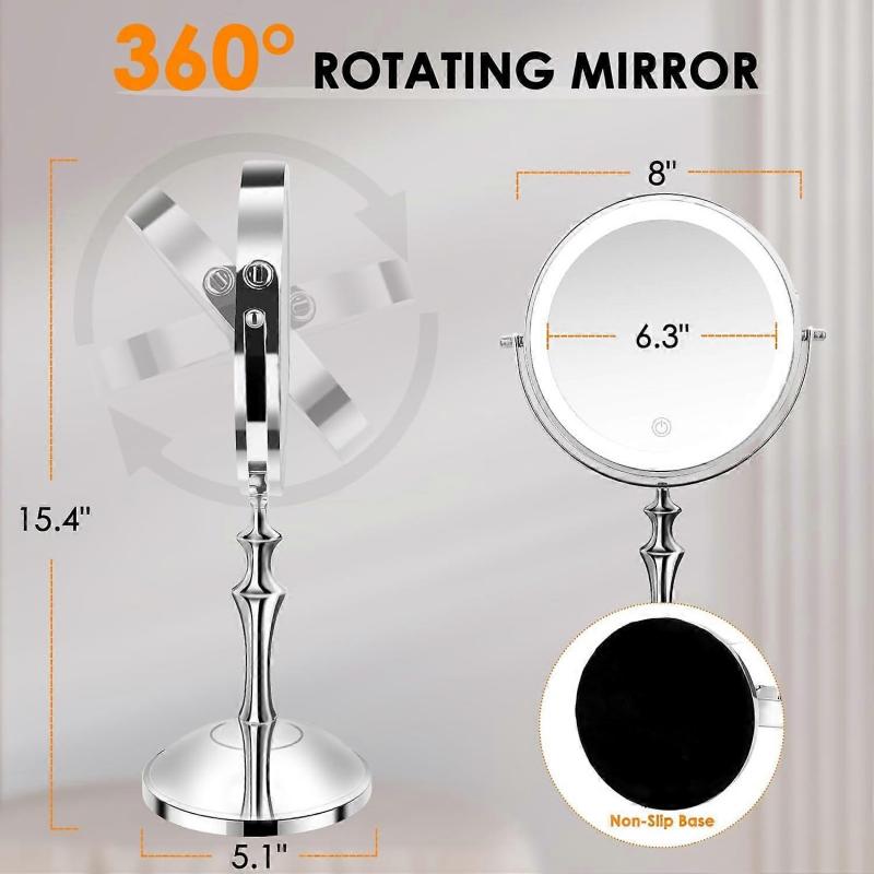 Lighted Makeup Mirror 8 Inch Double Sided 1X 10X Magnification LED 3 Color Rechargeable Adjustable