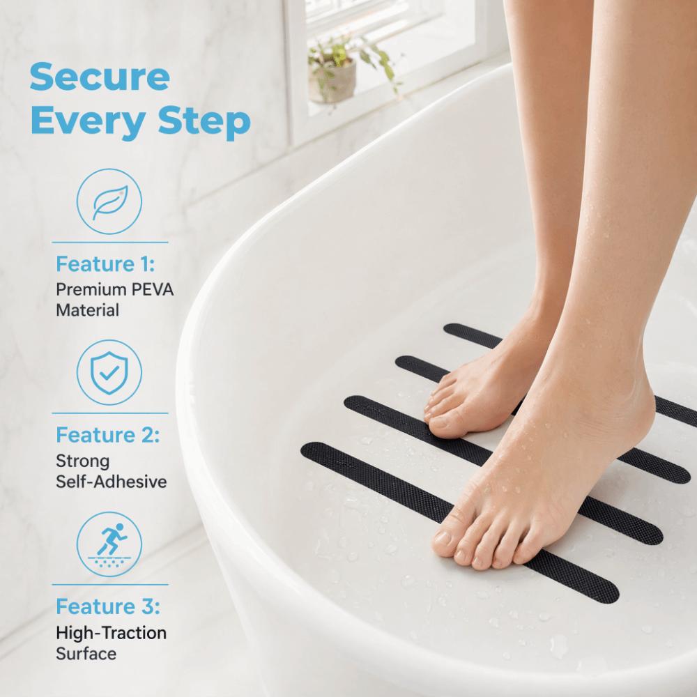 12 PCS Black Blue Safety Strip Adhesive Skid Strip  Bathtub Bathroom Floor Ceramic Floor