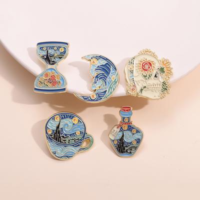 Classic Oil Painting Created By Van Gogh Enamel Pins Starry Moon Night Sunflower Waves Brooches Lapel Badge Art Painting Jewelry