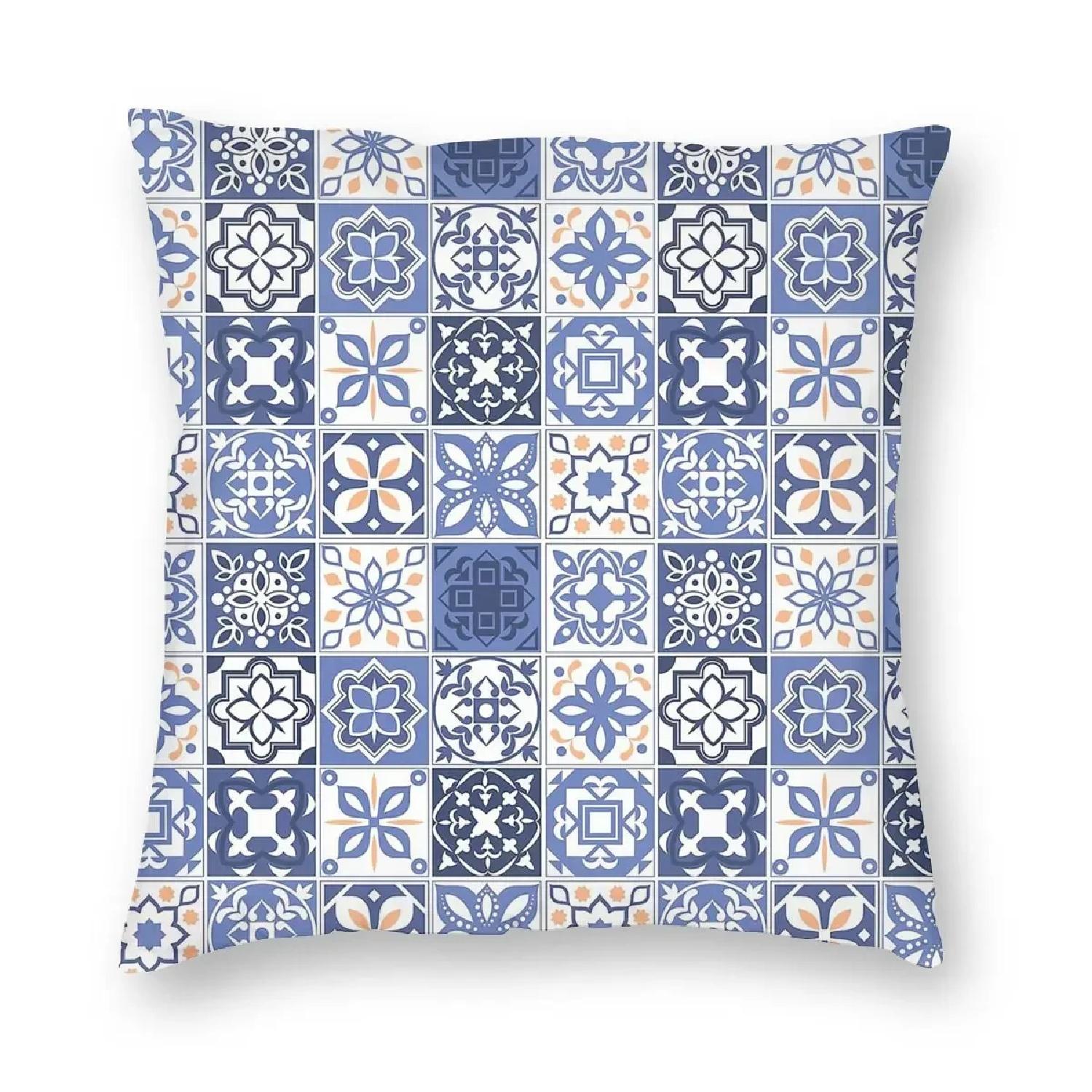 Blue Delft Portuguese Tile Throw Pillow  Cushions for Sofa Azulejo Pattern _ Cushion s, 66x66cm